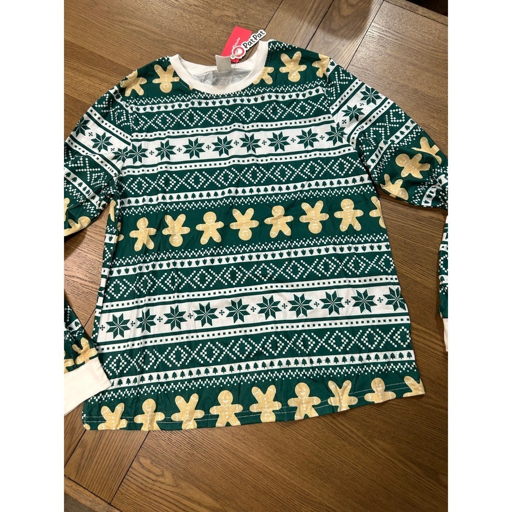 PatPat Womens M Christmas Pajama Set Gingerbread Green White